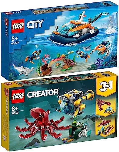 Lego 2er Set: 60377 Meeresforscher-Boot & 31130 Schatzsuche am Meeresgrund von BRICKCOMPLETE