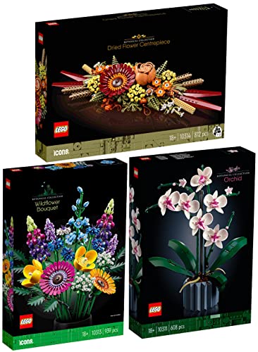 Lego 3er Set: 10311 Orchidee, 10313 Wildblumenstrauß & 10314 Trockenblumengesteck von BRICKCOMPLETE
