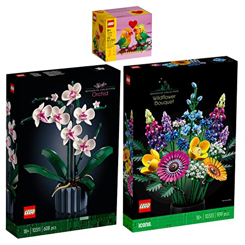 Lego 3er Set: 10313 Wildblumenstrauß, 10311 Orchidee & 40522 Valentins-Turteltauben von BRICKCOMPLETE