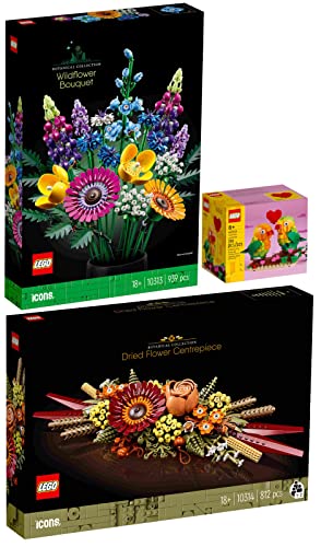 Lego 3er Set: 10313 Wildblumenstrauß, 10314 Trockenblumengesteck & 40522 Valentins-Turteltauben von BRICKCOMPLETE