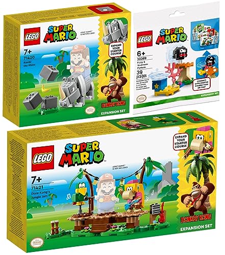 Lego 3er Set: 71420 Rambi das Rhino Erweiterungsset, 71421 Dixie Kongs Dschungel-Jam Erweiterungsset & 30389 Fuzzy & Pilz-Plattform Erweiterungsset von BRICKCOMPLETE