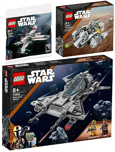 Lego 3er Set: 75363 N-1 Starfighter des Mandalorianers Microfighter, 75346 Snubfighter der Piraten & 30654 X-Wing Starfighter von BRICKCOMPLETE