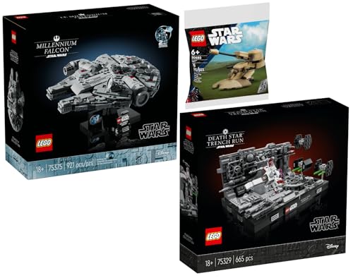 Lego 3er Set: 75375 Millennium Falcon, 75329 Death Star Trench Run Diorama & 30680 AAT von BRICKCOMPLETE