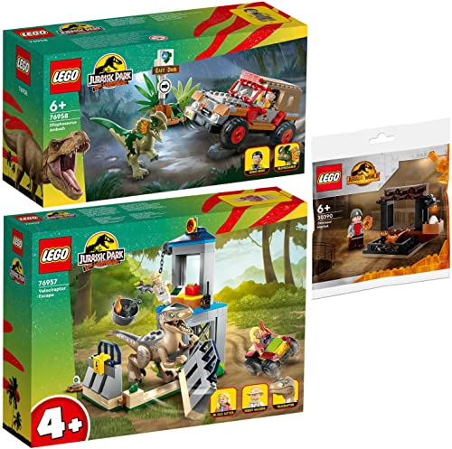 Lego 3er Set: 76957 Flucht des Velociraptors, 76958 Hinterhalt des Dilophosaurus & 30390 Dinosaurier-Markt Polybag von BRICKCOMPLETE