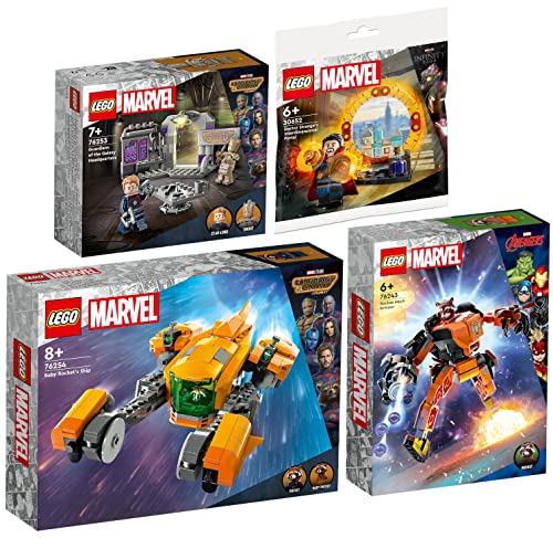 Lego 4er Set: 76254 Baby Rockets Schiff, 76253 Hauptquartier der Guardians of The Galaxy, 76243 Rocket Mech & 30652 Das Dimensionsportal von Doctor Strange von BRICKCOMPLETE