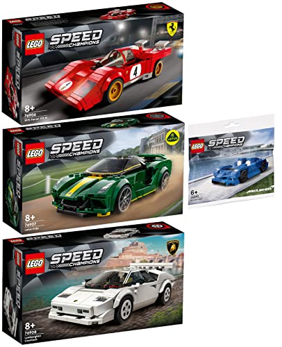 Lego 4er Set: 76906 1970 Ferrari 512 M, 76907 Lotus Evija, 76908 Lamborghini Countach & 30343 McLaren Elva von BRICKCOMPLETE