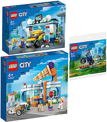 Lego City 3er Set: 60362 Autowaschanlage, 60363 Eisdiele & 30638 Fahrradtraining der Polizei von BRICKCOMPLETE