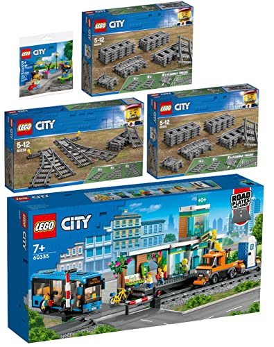 Lego City 5er Set: 60335 Bahnhof, 60238 Weichen, 2x60205 Schienen & 30588 Kinderspielplatz von BRICKCOMPLETE