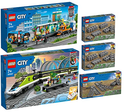 Lego City 5er Set: 60337 Personen-Schnellzug, 60335 Bahnhof, 60238 Weichen & 2x60205 Schienen von BRICKCOMPLETE