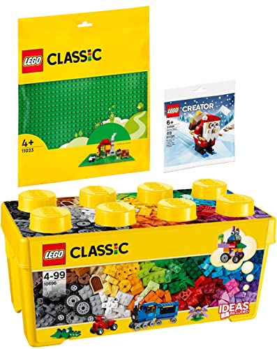 Lego Classic 3er Set: 10696 Lego Mittelgroße Bausteine-Box, 11023 Grüne Bauplatte & 30580 Santa Claus Polybag von BRICKCOMPLETE