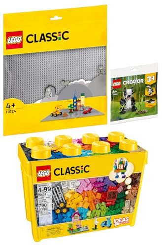 Lego Classic: 10698 Lego Große Bausteine-Box, 11024 Graue Bauplatte & 30641 Pandabär Polybag von BRICKCOMPLETE