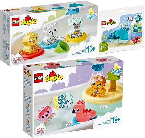 Lego DUPLO 3er Set: 10965 Badewannenspaß: Schwimmender Tierzug, 10966 Badewannenspaß: Schwimmende Tierinsel & 30648 Wal von BRICKCOMPLETE