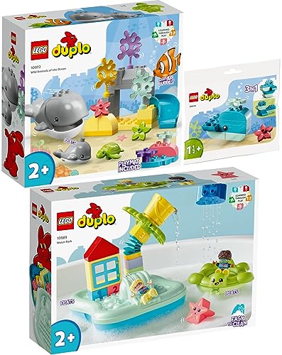 Lego DUPLO 3er Set: 10989 Wasserrutsche, 10972 Wilde Tiere des Ozeans & 30648 Wal von BRICKCOMPLETE