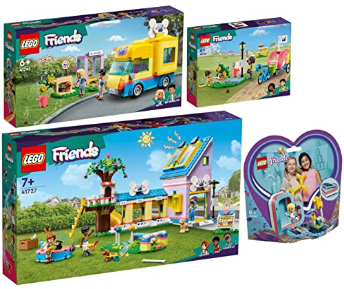 Lego Friends 4er Set: 41727 Hunderettungszentrum, 41738 Hunderettungsfahrrad, 41741 Hunderettungswagen & 41386 Stephanies sommerliche Herzbox von BRICKCOMPLETE