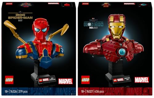 Lego Marvel 2er Set: 76327 Iron Man MK4 & 76326 Iron Spider-Man Büste von BRICKCOMPLETE