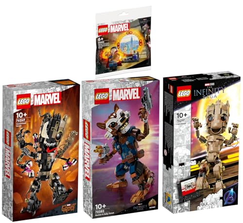 Lego Marvel Set: 76282 Rocket & Baby Groot, 76249 Venomized Groot, 76217 Ich Bin Groot & 30652 Das Dimensionsportal von Doctor Strange von BRICKCOMPLETE