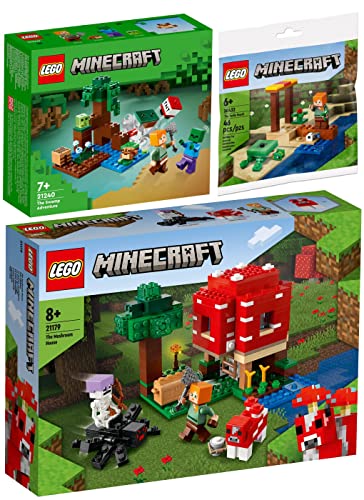 Lego Minecraft 3er Set: 21240 Das Sumpfabenteuer, 21179 Das Pilzhaus & 30432 Schildkrötenstrand von BRICKCOMPLETE