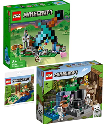 Lego Minecraft 3er Set: 21244 Der Schwert-Außenposten, 21189 Das Skelettverlies & 30432 Schildkrötenstrand Polybag von BRICKCOMPLETE