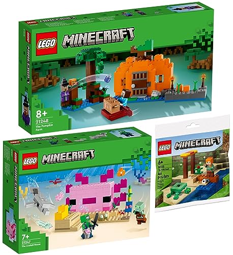 Lego Minecraft 3er Set: 21247 Das Axolotl-Haus, 21248 Die Kürbisfarm & 30432 Schildkrötenstrand Polybag von BRICKCOMPLETE