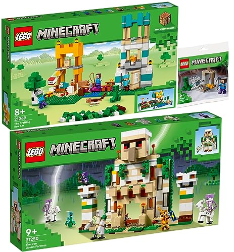 Lego Minecraft 3er Set: 21249 Die Crafting-Box 4.0, 21250 Die Eisengolem-Festung & 30647 Die Tropsteinhöhle von BRICKCOMPLETE