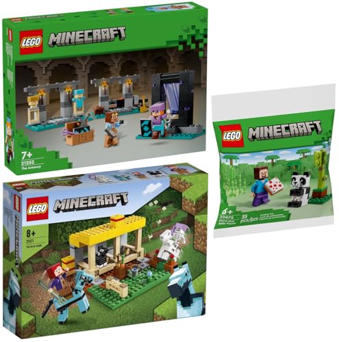 Lego Minecraft Set: 21252 Die Waffenkammer, 21171 Der Pferdestall & 30672 Steve mit Baby-Panda von BRICKCOMPLETE