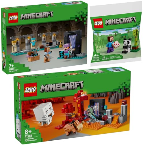 Lego Minecraft Set: 21255 Hinterhalt am Netherportal, 21252 Die Waffenkammer & 30672 Steve mit Baby-Panda von BRICKCOMPLETE