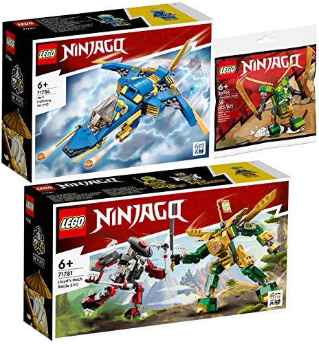 Lego Ninjago 3er Set: 71781 Lloyds Mech-Duell EVO, 71784 Jays Donner-Jet EVO & 30593 Lloyd Suit Mech Polybag von BRICKCOMPLETE