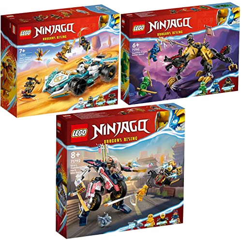 Lego Ninjago 3er Set: 71790 Jagdhund des kaiserlichen Drachenjägers, 71791 Zanes Drachenpower-Spinjitzu-Rennwagen & 71792 Soras Mech-Bike von BRICKCOMPLETE