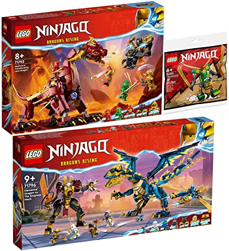 Lego Ninjago 3er Set: 71793 Wyldfires Lavadrache, 71796 Kaiserliches Mech-Duell gegen den Elementardrachen & 30593 Lloyd Suit Mech Polybag von BRICKCOMPLETE