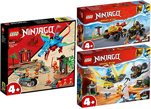 Lego Ninjago 3er Set: 71798 Duell zwischen NYA und Arins Babydrachen, 71789 Verfolgungsjagd mit Kais Flitzer und Ras Motorrad & 71759 Drachentempel von BRICKCOMPLETE