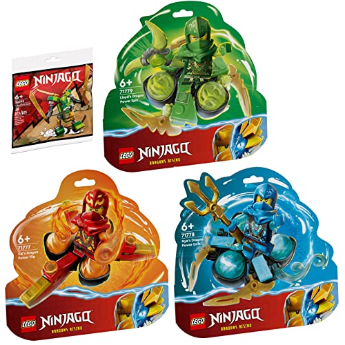 Lego Ninjago 4er Set: 71777 Kais Drachenpower-Spinjitzu-Flip, 71778 Nyas Drachenpower-Spinjitzu-Drift, 71779 Lloyds Drachenpower-Spinjitzu-Spin & 30593 Lloyd Suit Mech Polybag von BRICKCOMPLETE