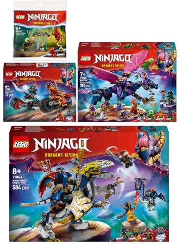 Lego Ninjago 4er Set: 71838 Kais Motorradrennen, 71842 Rontu der Meisterdrache, 71843 Rogues Mech-Drachenreiter & 30650 Kais und Raptons Duell im Tempel von BRICKCOMPLETE