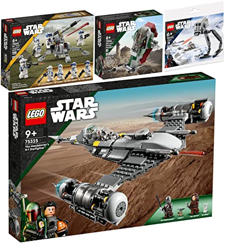 Lego Star Wars 4er Set: 75345 501st Clone Troopers Battle Pack, 75344 Boba Fetts Starship Microfighter, 75325 Der N-1 Starfighter des Mandalorianers & 30495 at-ST Polybag von BRICKCOMPLETE