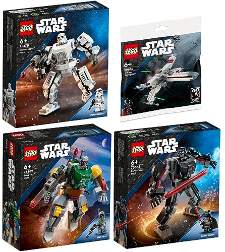 Lego Star Wars 4er Set: 75368 Darth Vader Mech, 75369 Boba Fett Mech, 75370 Sturmtruppler Mech & 30654 X-Wing Starfighter von BRICKCOMPLETE
