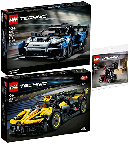 Lego Technic 3er Set: 42151 Bugatti-Bolide, 42123 McLaren Senna GTR & 30655 Gabelstapler mit Palette von BRICKCOMPLETE