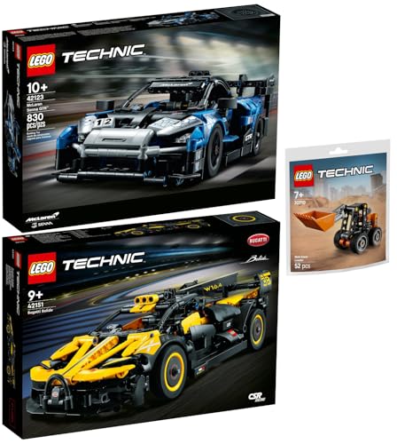 Lego Technic 3er Set: 42151 Bugatti-Bolide, 42123 McLaren Senna GTR & 30710 Kompaktlader von BRICKCOMPLETE