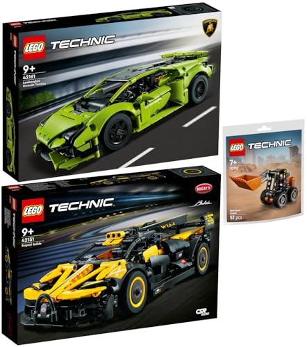 Lego Technic 3er Set: 42161 Lamborghini Huracán Tecnica, 42151 Bugatti-Bolide & 30655 Gabelstapler mit Palette von BRICKCOMPLETE