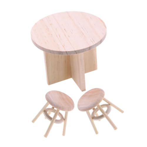 BRIGHTFUFU Puppenhaus-esszimmerzubehör Aus Holz Mini-rundtisch Und Hocker Set Mit Miniaturmöbeln Modelle Für Puppenhausdekorationen von BRIGHTFUFU