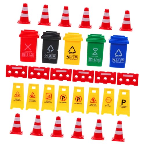 BRIGHTFUFU 1 Set Lernspielzeug Für Kinder, Verkehrsschilder, Mini-verkehrskegel, Mülleimer, Ornamente, Verkehrssignal-Spielzeug, Miniatur-Verkehrsschild-Spielzeug von BRIGHTFUFU