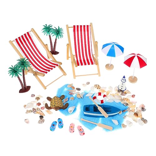 BRIGHTFUFU 1 Set Strand Dekorationen Mikrolandschaft Mit Muscheln Bäumen Und Sandliegen Miniatur Strandaccessoires Für Kreative Deko Ideen von BRIGHTFUFU