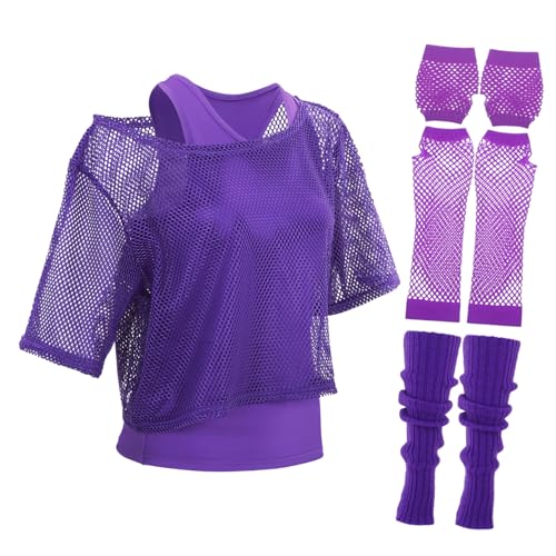 BRIGHTFUFU 1 Set Party-outfits Zum Thema 80er Jahre: Neon-netz-kostümset Für Damen – Komplettes Karnevals-outfit Mit Ärmeln, Weste Und Handschuhen Für Retro-mottopartys Und von BRIGHTFUFU