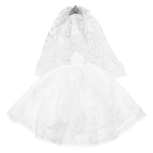 BRIGHTFUFU 1 Set Puppen-brautkleid Und Schleier, Dekoratives Miniatur-hochzeitskleid Für 30 cm Große Puppen von BRIGHTFUFU