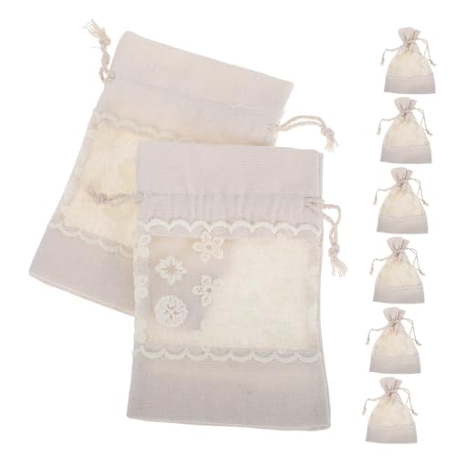 BRIGHTFUFU 10 Stück 10 teiliges kleines Canvas Säckchen mit Kordelzug transparentem Fenster mit Blumenmuster wiederverwendbare Schmuckbeutel mit Spitze vielseitig für Geschenke von BRIGHTFUFU