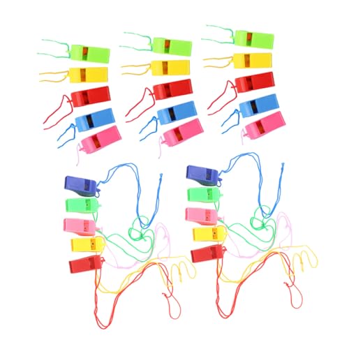 BRIGHTFUFU 100 Stück Bunte Kunststoffpfeifen mit Umhängeband Mehrzweck trillerpfeifen für Training Sport Rennen und Farbenfrohe Schiedsrichter Anfeuerungspfeifen für Wettkämpfe und Partys von BRIGHTFUFU