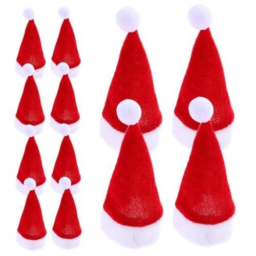 BRIGHTFUFU 12 Stück Mini Weihnachtsmannmütze Party Zuckerstangen Weihnachtsdekorationen Zubehör Weihnachtsmütze Kleine Ornamente Verschiedene Plüschschlüssel Mehrere Für Kleinkinder von BRIGHTFUFU