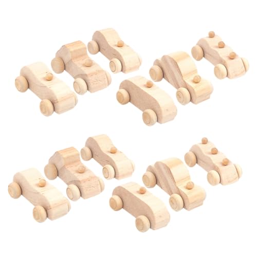 BRIGHTFUFU 12 Stück Teiliges Holzauto DIY Bastelset zum Bemalen Stabile Leichte Holzspielzeuge für Naturbelassene Unvollendete Holzautos zur Kreativen Gestaltung und Frühförderung von BRIGHTFUFU