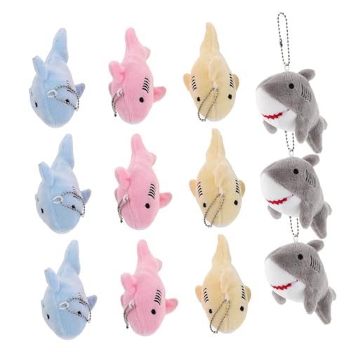 BRIGHTFUFU 12 Stück Teiliges Plüsch Hai Schlüsselanhänger Mini Kuscheltier Anhänger für Tasche und Rucksack Weiche Stoffanhänger mit Metallring Bunte Meeresmotiv Partygeschenke Vielseitige von BRIGHTFUFU