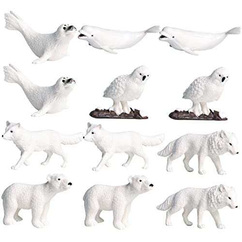 BRIGHTFUFU 12 Stück Tierische Verzierungen Tierspielzeug Kleine Spielsachen Tiere Weihnachts Deko Weihnachtsdeko Mini-Wolf Miniatur-bärenspielzeug Bärenmodell Miniatur-tiermodell Weiß Plastik von BRIGHTFUFU