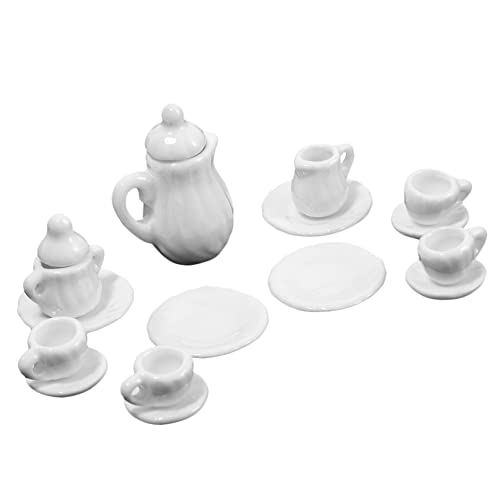 BRIGHTFUFU 1Satz Puppenhaus Tee Set für Miniaturmodelle Kreatives Realistische Dekoration für Hauslandschaften und Sammler Reinweiß von BRIGHTFUFU