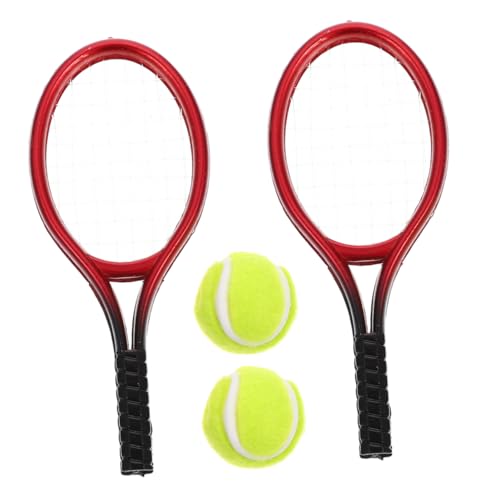 BRIGHTFUFU 2 Sätze Miniatur Tennisracket und Ball Set Teilig Kindgerechtes Puppenhaus Sportgerät Realistische DIY Dekoration für Dollhouse und Fairy Garden Kreatives Lernspielzeug von BRIGHTFUFU